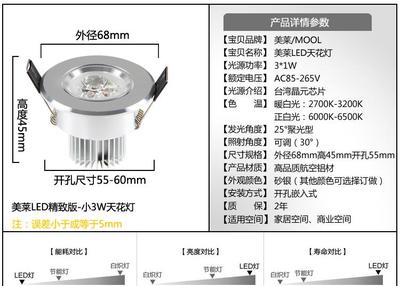 【美萊 led射燈3w 開孔55-60mm 砂銀天花燈 外殼套】價(jià)格_廠家_圖片 -